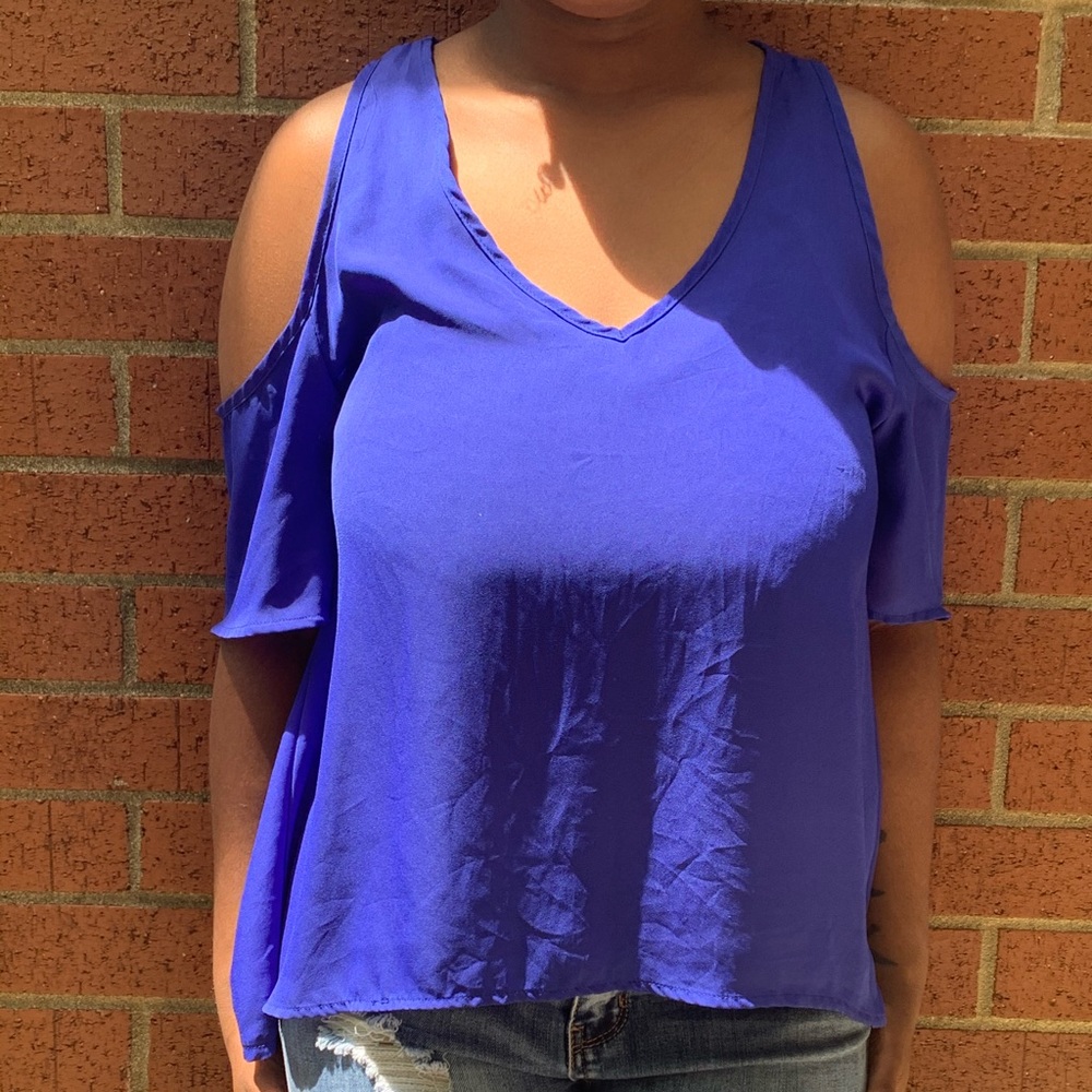 Blue off the shoulder shirt!